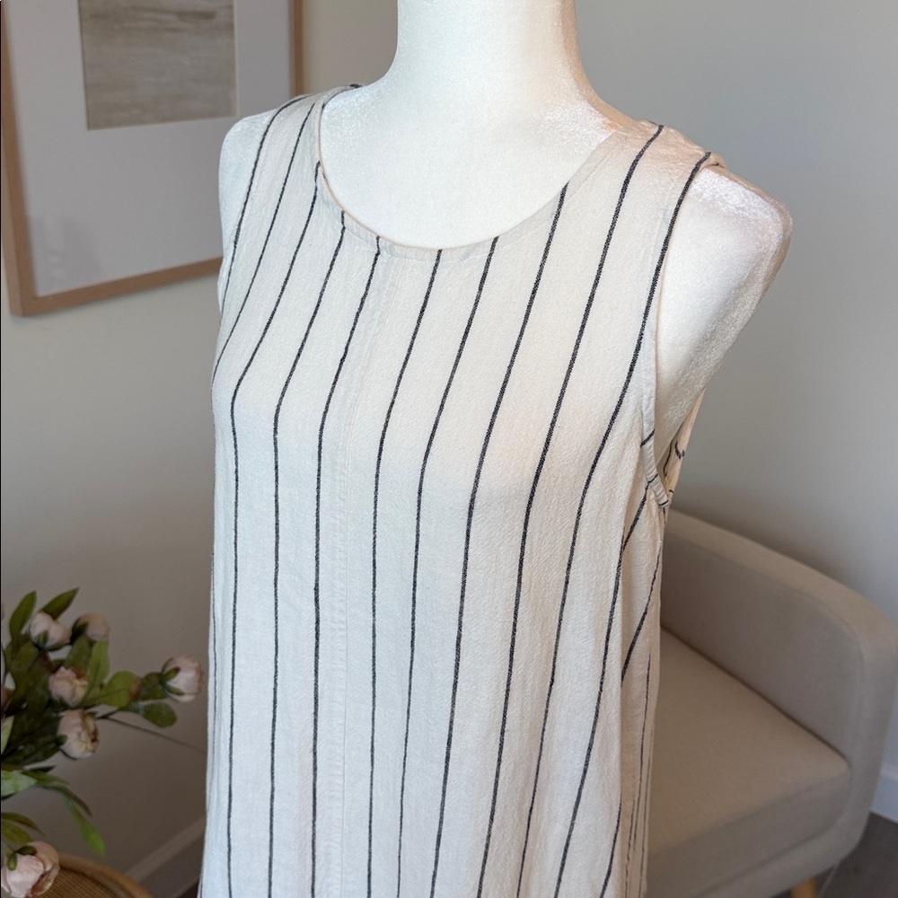 Philosophy Linen Stripe Shift Dress White Black Coastal Euro Summer Minimalist - Picture 7 of 15
